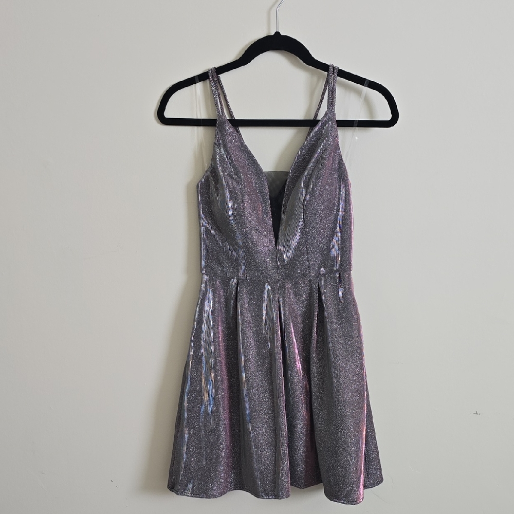 Crystal Doll Glittering Gray Mini Dress